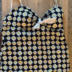 Women’s  Black Daisy One-Piece Swimsuit with White Bow